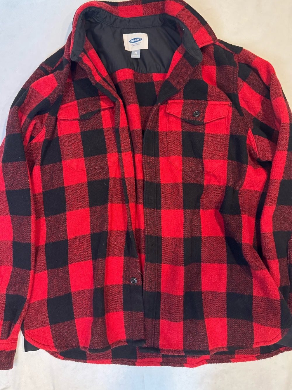 Old Navy Men’s XL Buffalo Plaid Flannel Shirt Jacket Red Black Heavyweight